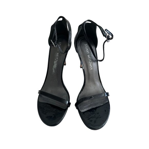 STUART WEITZMAN Black Patent Leather Ankle Strap Heels Size 9 - Picture 7 of 8